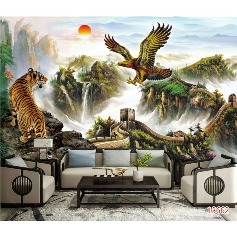 Tranh 3D vạn lý trường thành cao 0.8m*1.25m có keo sẵn
