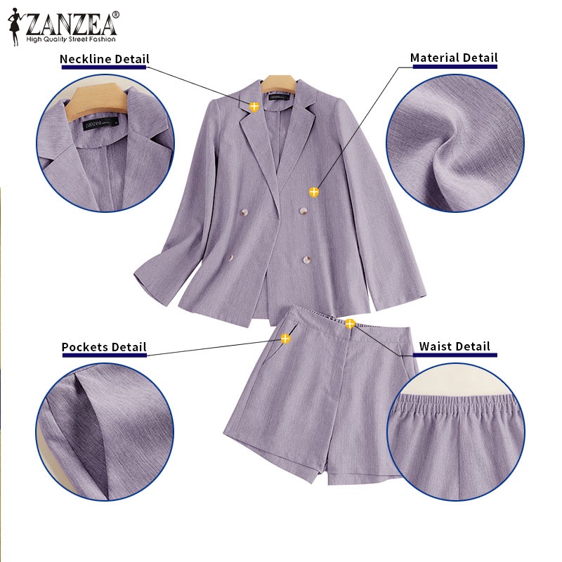 Zanzea Bộ Áo Tay Dài Có Túi + Quần Dài Lưng Thun Màu Trơn Dành Cho Nữ