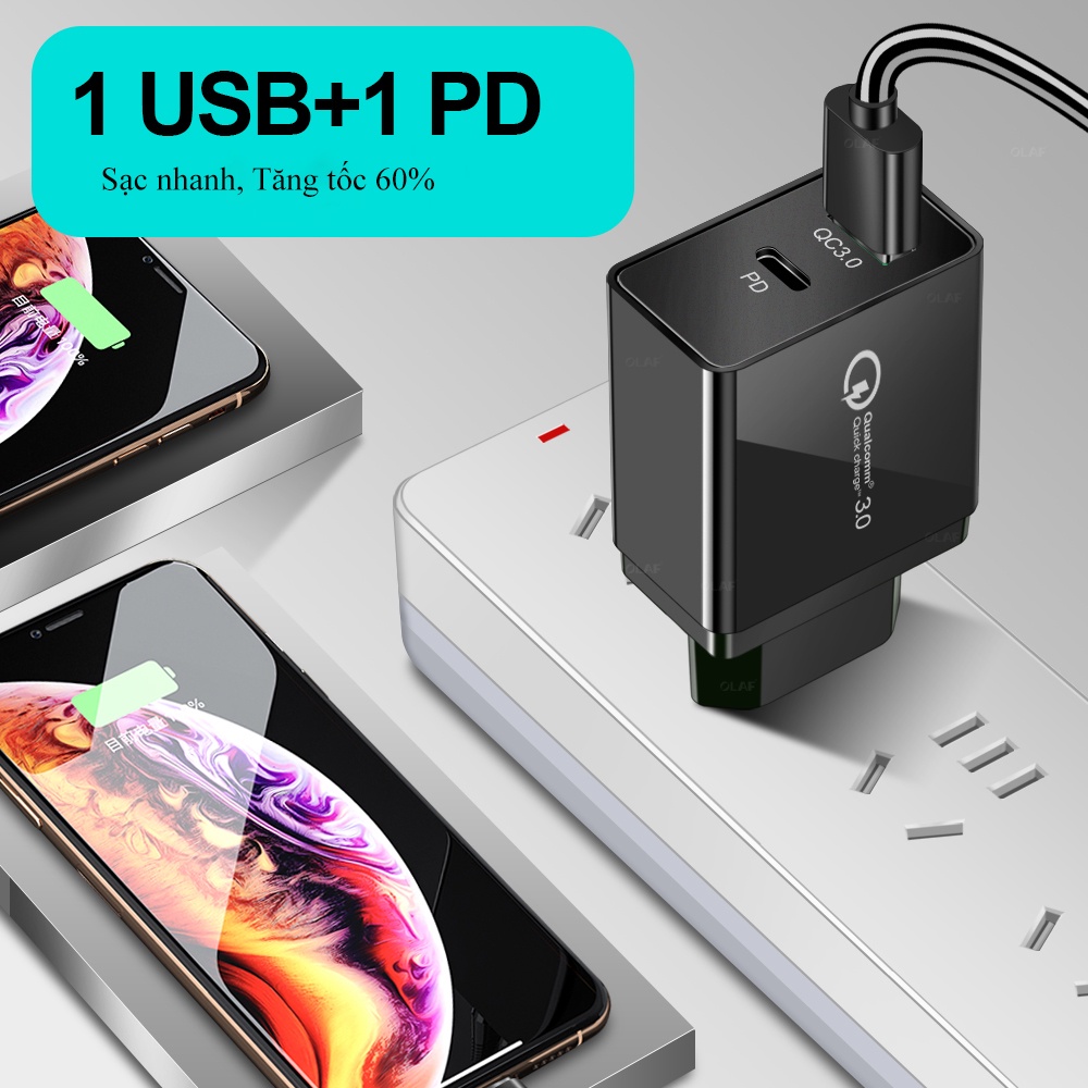 Củ sạc nhanh Twitch Qc 3.0 Qc 36w dành Cho 1phone ,Samsung type c,micro usb android- DODO