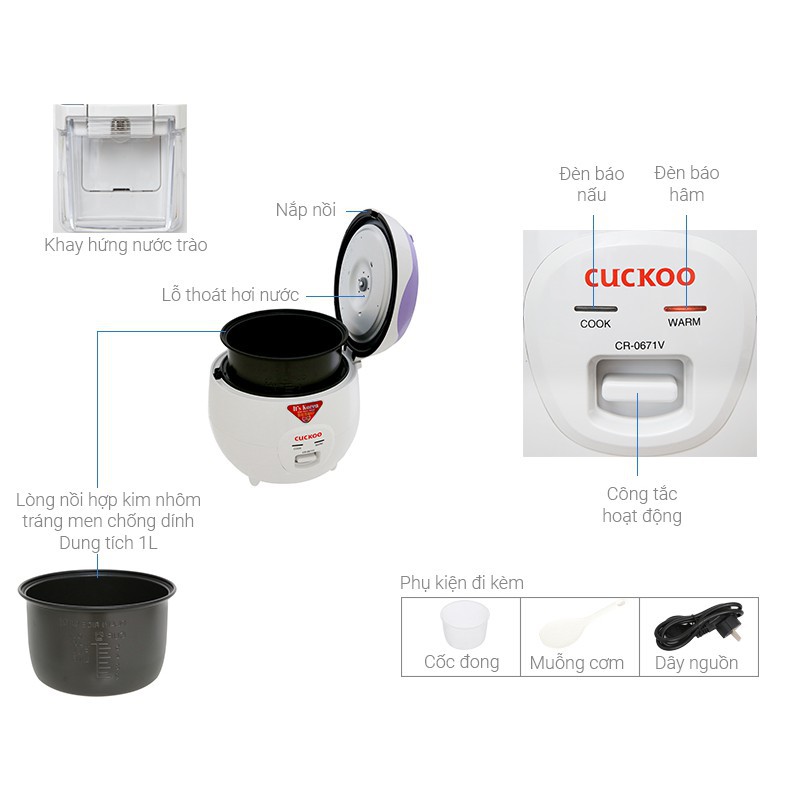 [Mã ELHADEV giảm 4% đơn 300K] NỒI CƠM ĐIỆN CUCKOO CR-0671V-1.0 LÍT- HÀNG CHÍNH HÃNG