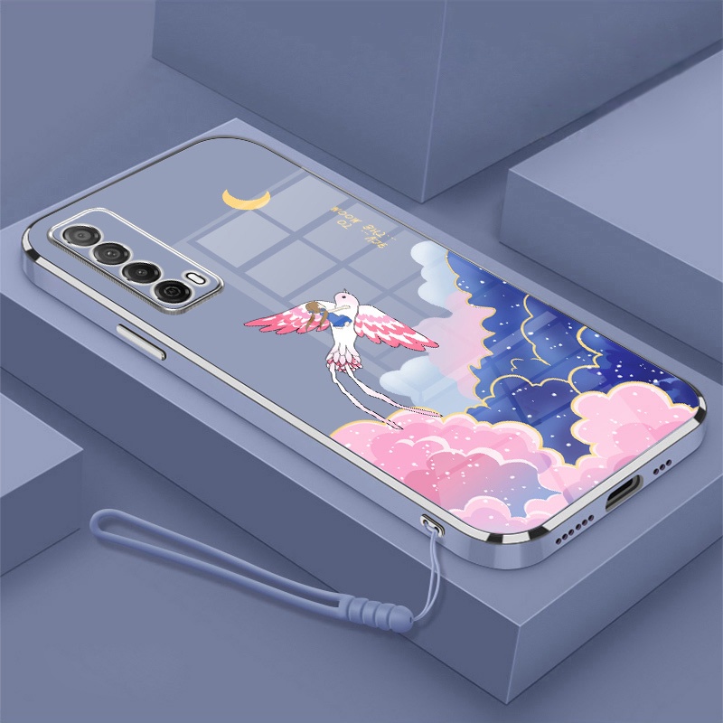 Ốp Điện Thoại Viền Mềm Mạ Điện In Hoạt Hình Kèm Dây Đeo Cho Huawei y7a nova 7i nova 5t nova 3i nova 8i