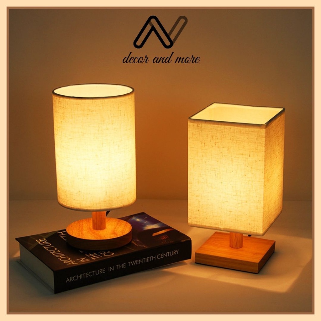 Đèn ngủ vải lanh để bàn AN DECOR, đèn gỗ kèm bóng, phụ kiện decor trang trí