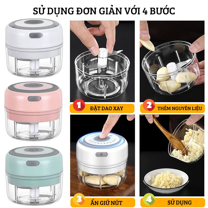 Máy Xay Mini cầm tay đa năng, nhỏ gọn, tiện lợi, xay hành tỏi ớt, rau củ quả, xay thịt ăn dặm cho bé - Hàng chính hãng