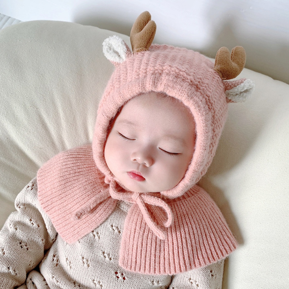 Mũ len kèm khăn choàng cổ phối hình sừng hươu cho bé gái tùy chọn màu sắc