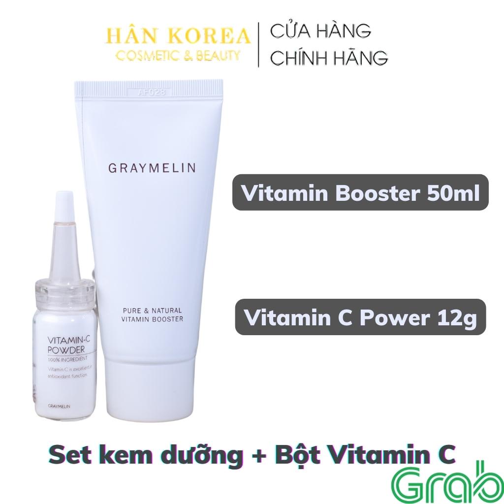 Set kem dưỡng Vitamin c Booster 50ml + Bột Vitamin c Power 12g, dưỡng trắng da, trẻ hóa da, mờ thâm sạm nám HÂN KOREA