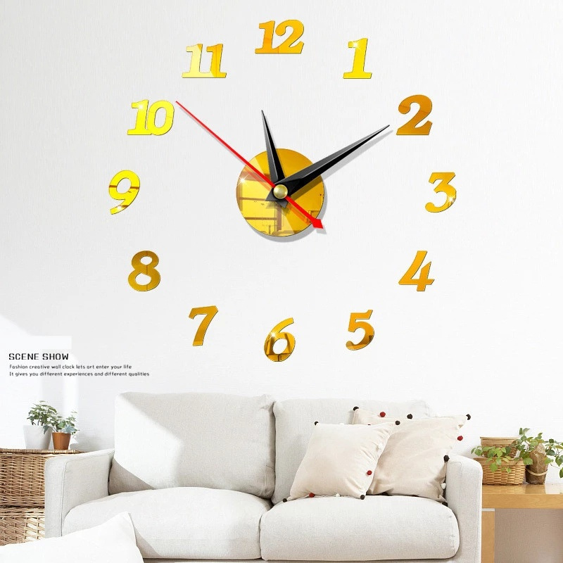 Đồng Hồ Dán Tường Mặt Gương Acrylic Tráng Gương 3d Sáng Tạo Thời Trang Diy