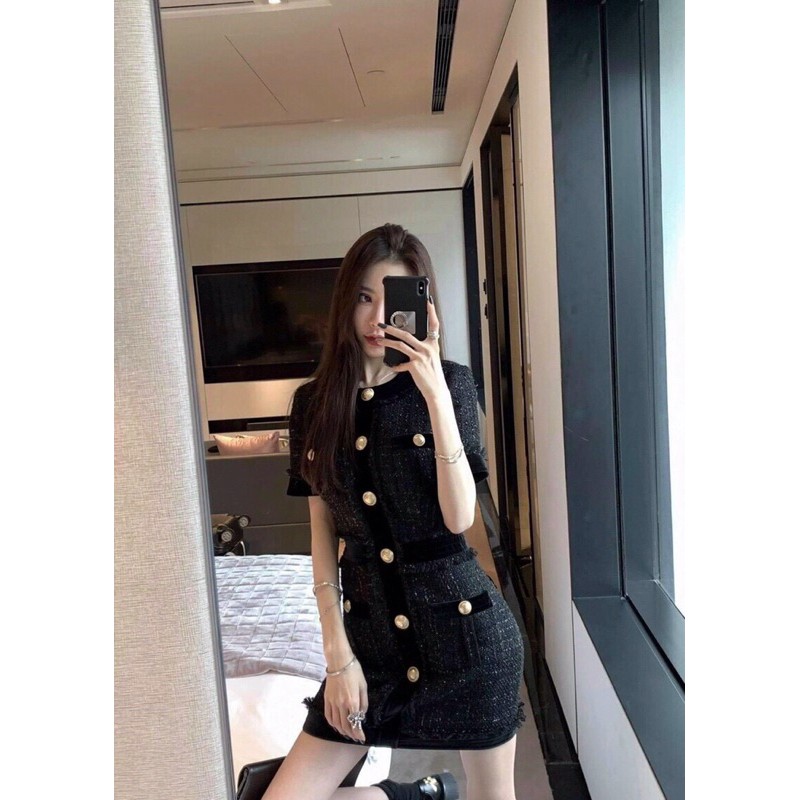 📌 Đầm dạ tuyết ánh kim phối nút 📌