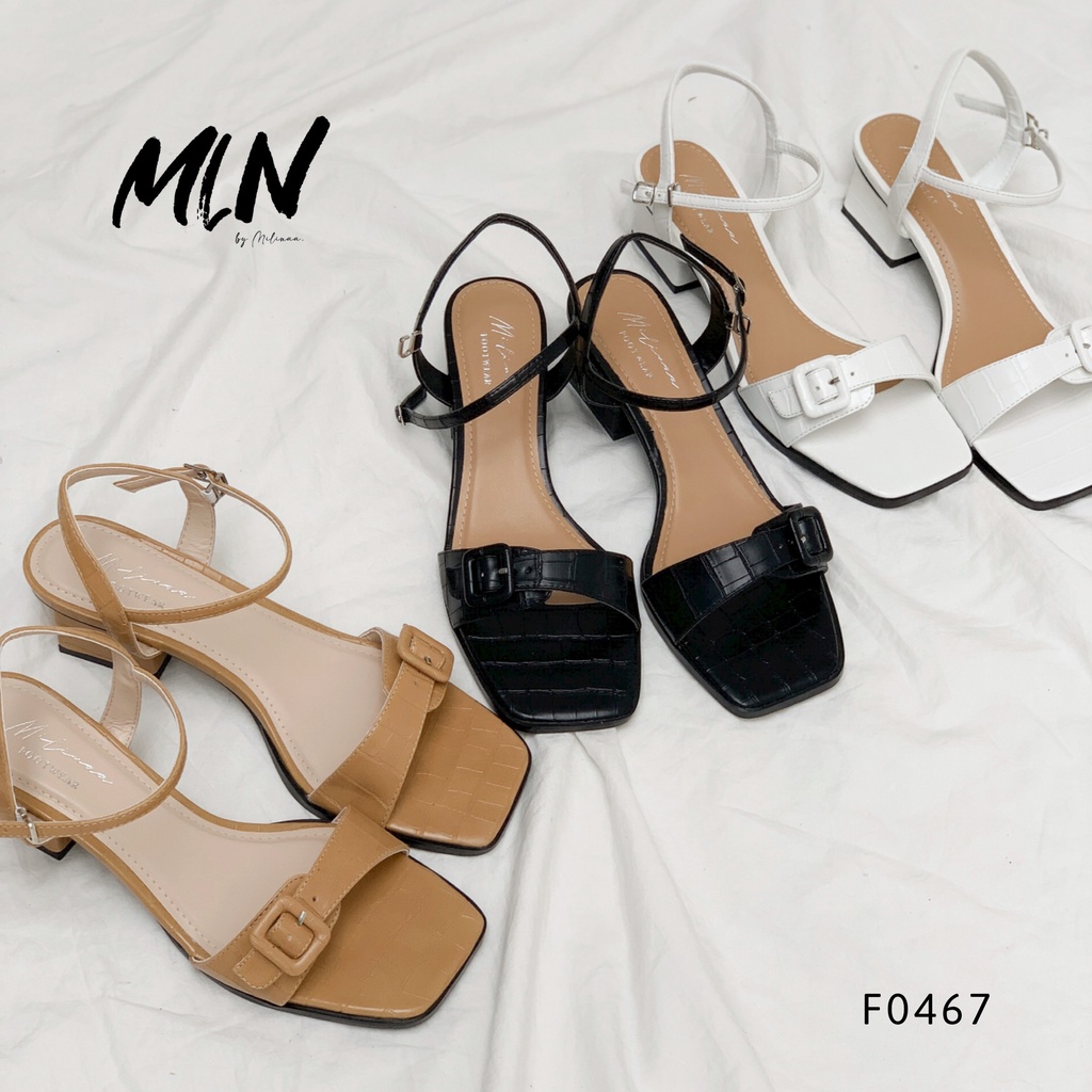 GIÀY SANDAL NỮ GÓT VUÔNG 3P BẢN NGANG DA SẦN KHÓA HẬU GÀI HỞ GÓT F0467