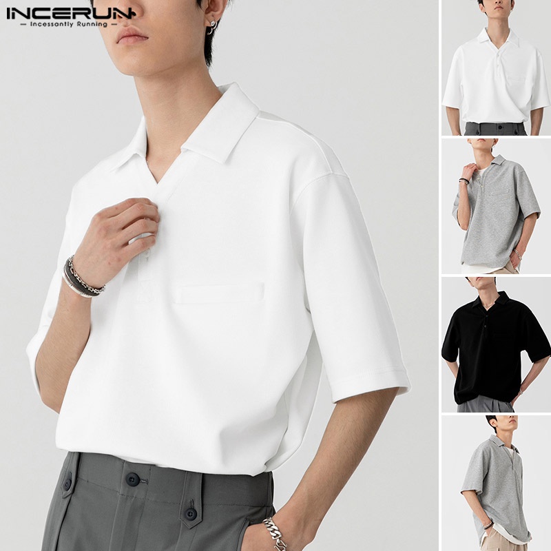Áo thun polo INCERUN tay ngắn màu sắc tinh khiết thời trang mùa hè cho nam