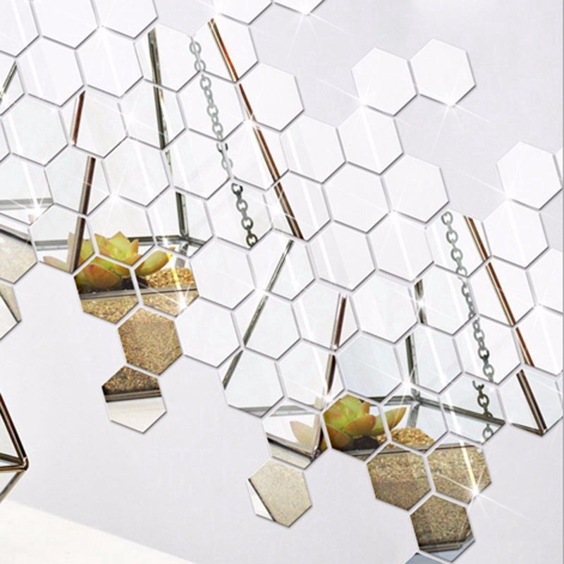 Set 12 Miếng Dán Tường 3d Hình Lục Giác Tạo Hiệu Ứng Gương Bắt Mắt | BigBuy360 - bigbuy360.vn