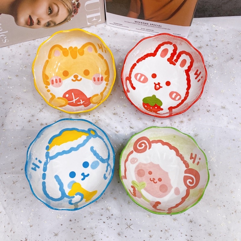 Bát sứ đựng salad, đồ trộn, tô lớn ăn ngũ cốc, bát sứ hình thú ngộ nghĩnh phù hợp đựng cái món trộn, chén ăn điểm tâm