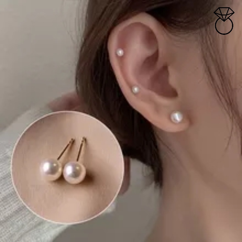 Bông Tai Dạng Xỏ Hạt Ngọc Trai Trắng 8mm Cho Nữ