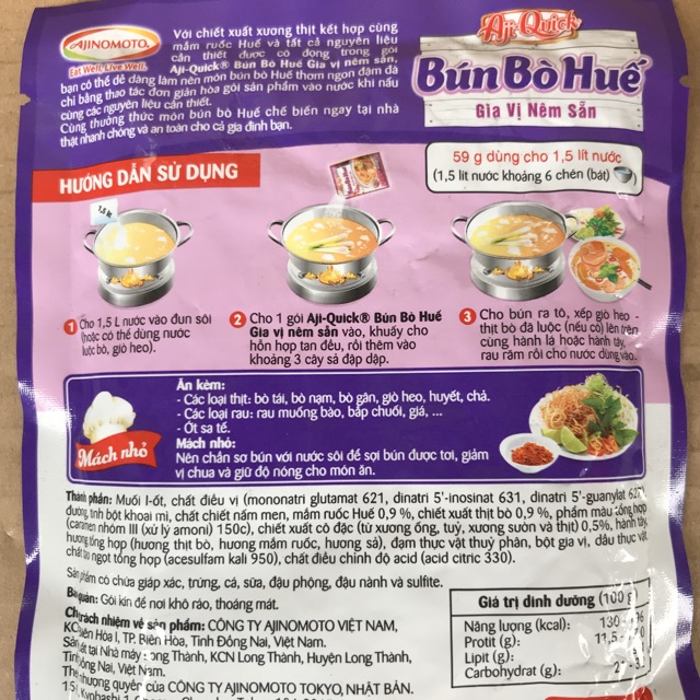 [59 g][Bún Bò Huế] Túi Gia Vị Nêm Sẵn Aji Quick