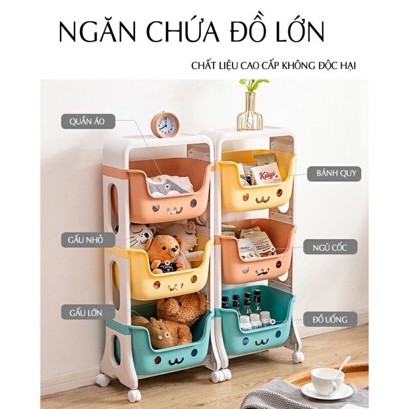 Kệ để đồ đa năng 3 tầng hình gấu có bánh xe, dễ dàng tháo lắp nhựa Việt Nhật