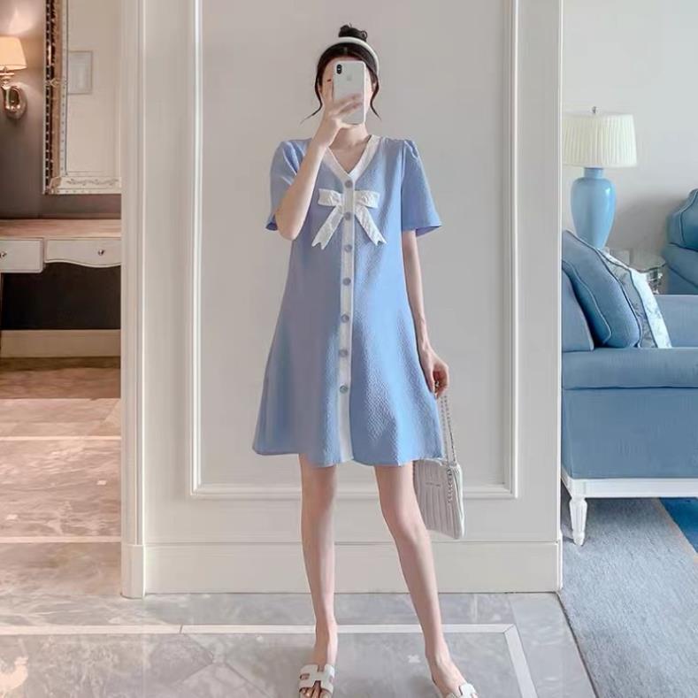 Váy Bầu Công Sở dáng suông phối nơ