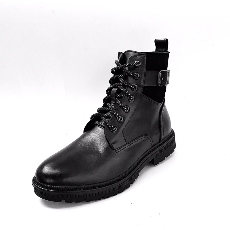 Giày boot nam cao cổ Chunky Zip da bò thật TEFOSS HT789 khoá kéo, buộc dây size 38-45 tăng cao 5cm thời trang,đế khâu
