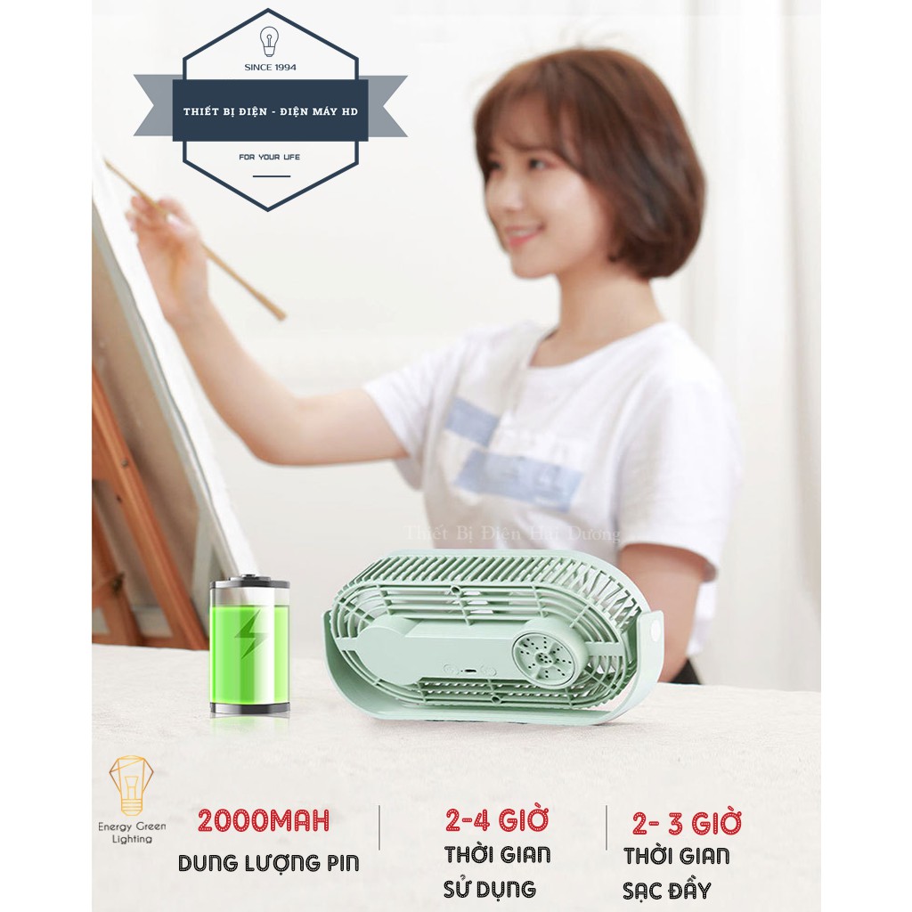 Quạt Tích Điện Couple Fan AQ20W Siêu Nhẹ - Pin Khỏe - Tích Hợp Đèn LED - Khuếch Tán Tinh Dầu - 3 Chế Độ Mát - BH 1 Năm