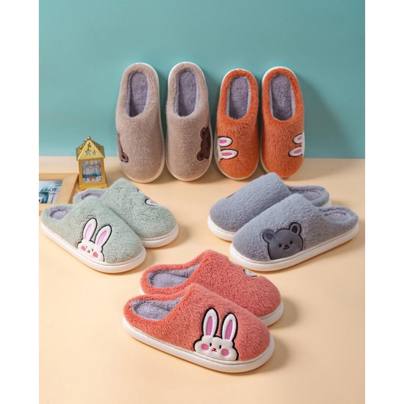 Dép lông đi trong nhà, dép bông hình gấu, thỏ Brow siêu êm, ấm áp cho mùa đông SPN11