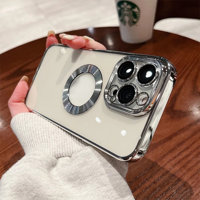 Ốp Điện Thoại Silicon Mềm Trong Suốt Có Vòng Kim Loại Sang Trọng Cho iPhone 14 Pro Max 13 12 11 XS X XR 7 8 Plus