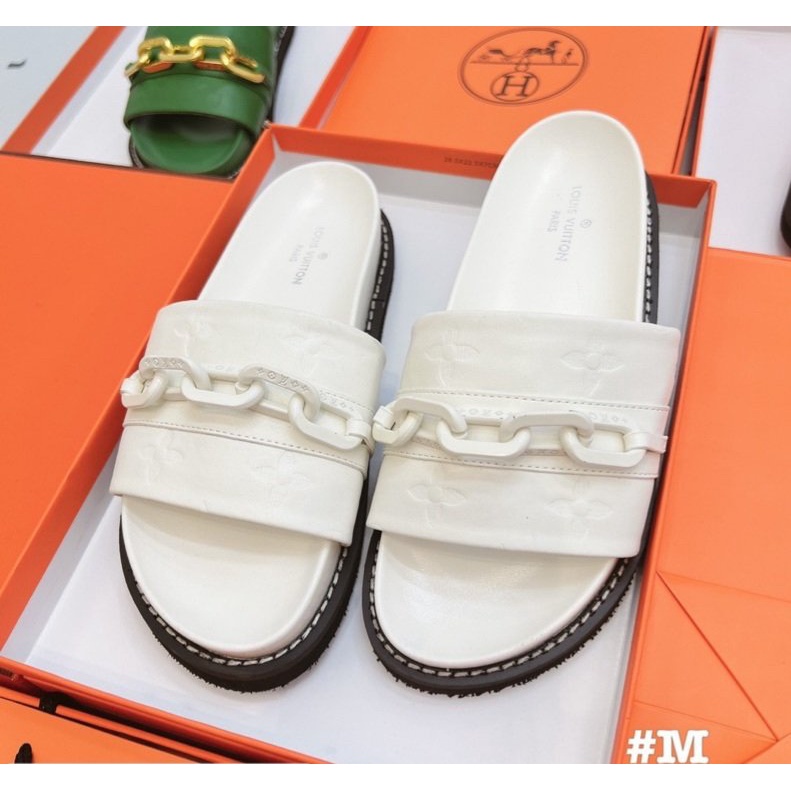 Dép nữ quai ngang to phối xích màu Nguyên hộp hãng cao cấp