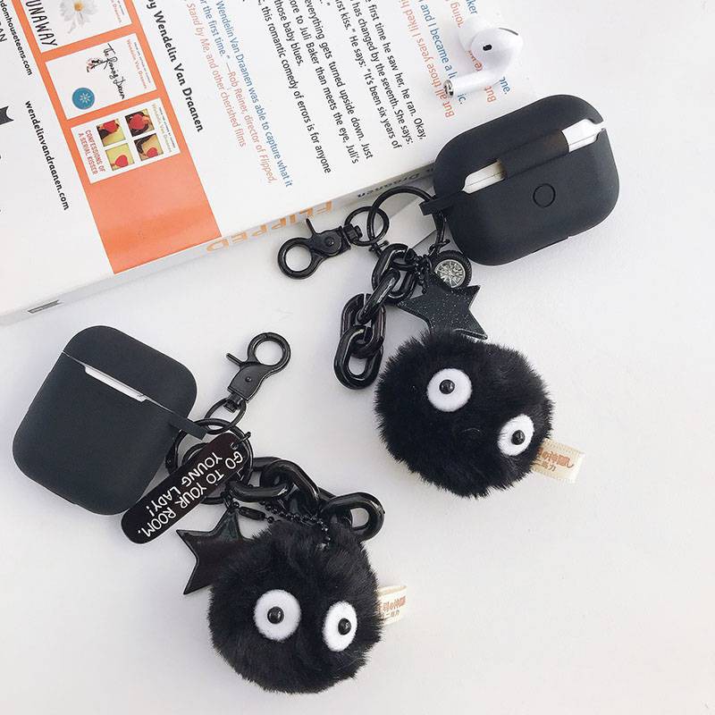 Vỏ bảo vệ hộp sạc tai nghe Airpods 1 / 2 / 3 Pro chất liệu silicon đính mặt hình cục than đáng yêu
