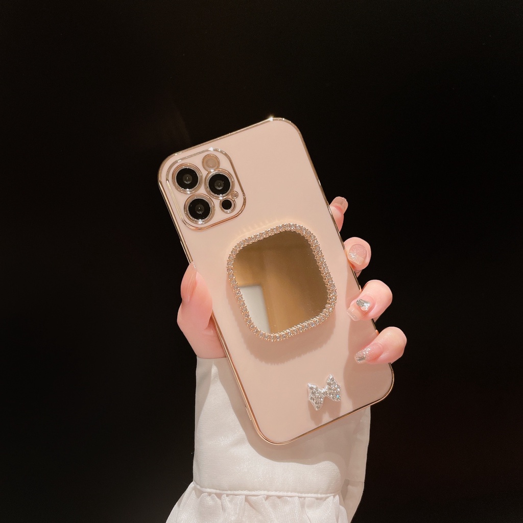 Ốp Điện Thoại Khung Mạ Điện Tích Hợp Gương Cho IPhone 13 12 11 Pro Max XS Max XR X 8 7 Plus