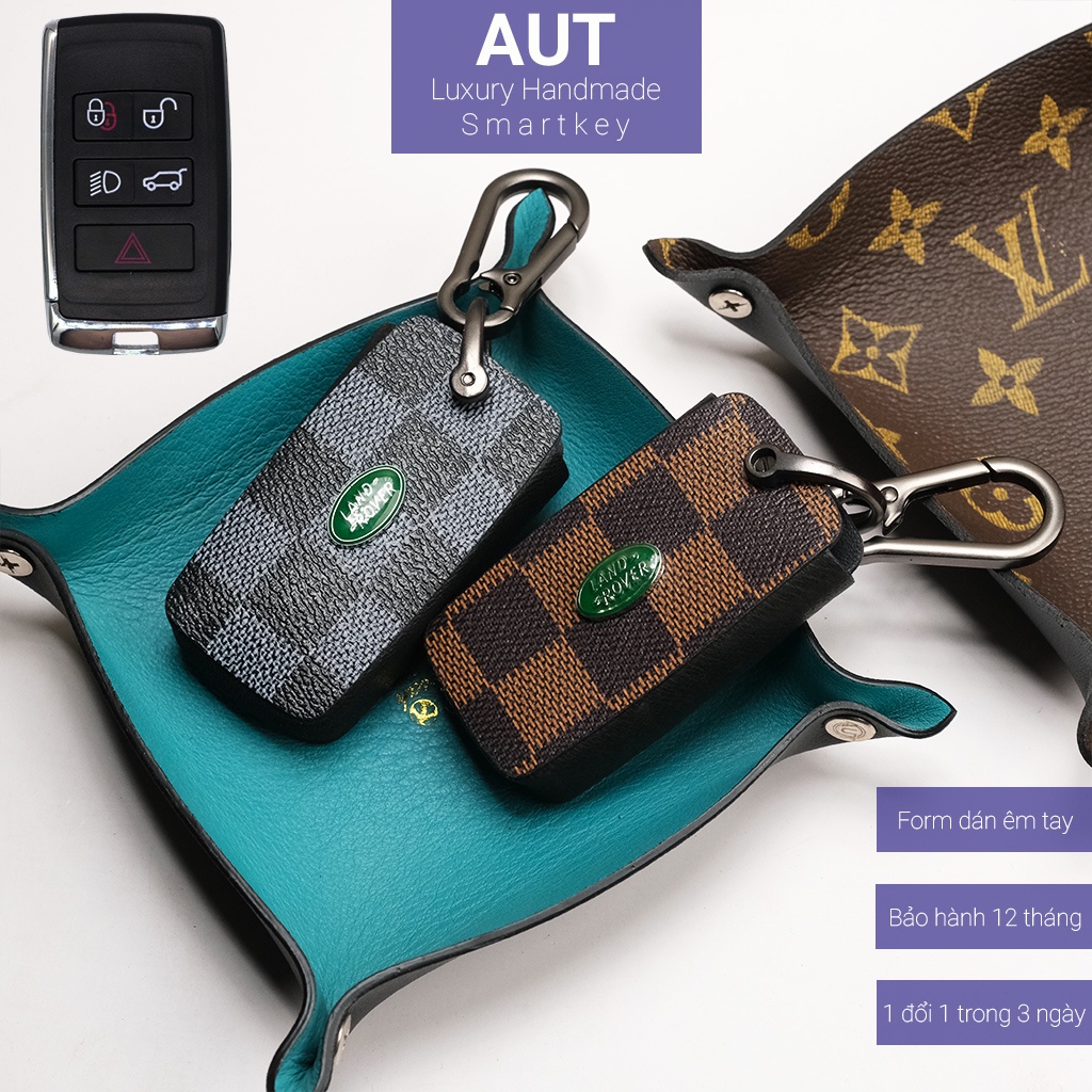 Ốp da chìa khóa ô tô Ranger Rover LV handmade móc đen