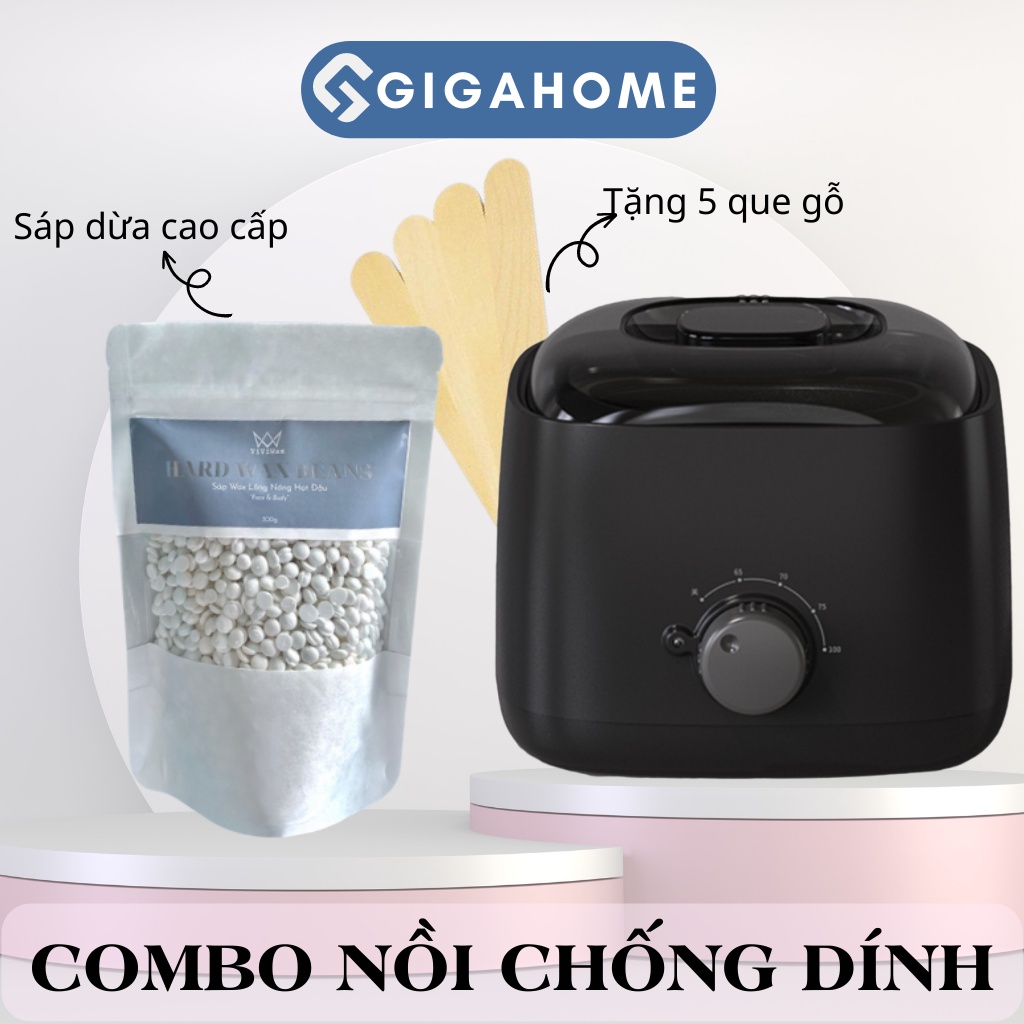 Combo Nồi Nấu Sáp Wax Lông Chống Dính Thế Hệ Mới + 100gr Sáp Cao Cấp Tặng 5 Que Gỗ GIGAHOME