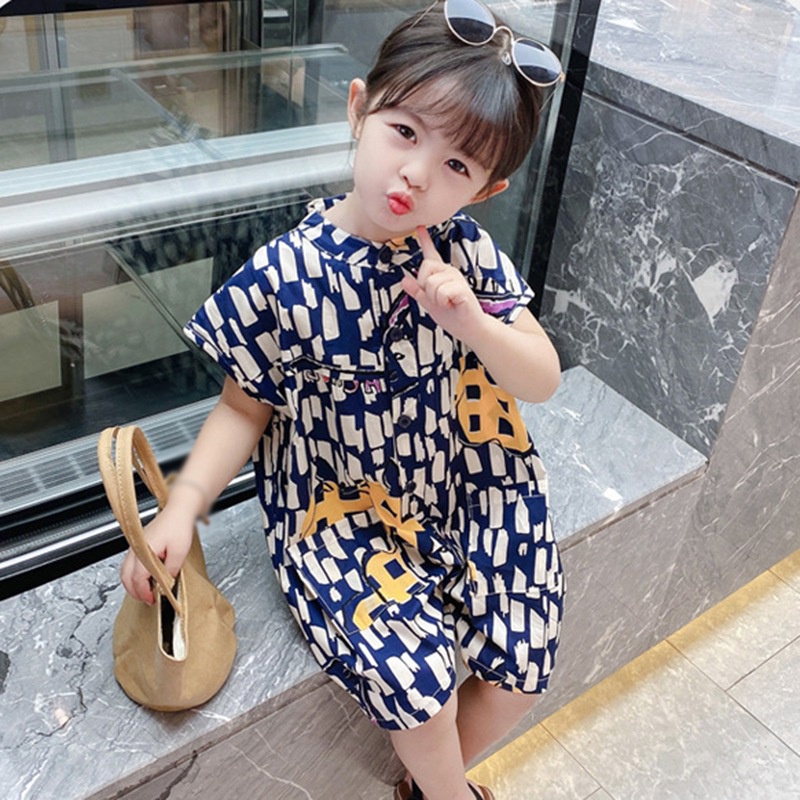 Áo Liền Quần Không Tay Họa Tiết Graffiti Thời Trang Mùa Hè Hàn Quốc Cho Bé Gái