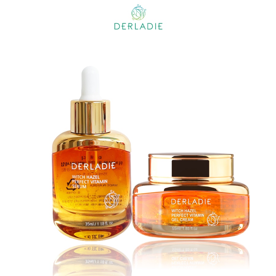 Bộ đôi Serum, Kem dưỡng Derladie Witch Hazel Perfect Vitamin ngừa mụn, giảm thâm, làm đầy sẹo rỗ