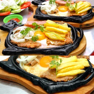 Chảo Gang Nhỏ Làm Bò Né Chống Dính Và Đế Lót Gỗ