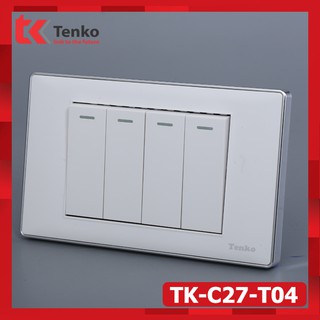 Công tắc 4 hạt âm tường 1 chiều 2 chiều cao cấp đa năng âm tường trắng viền bạc cao cấp tenko tk-c27-t04