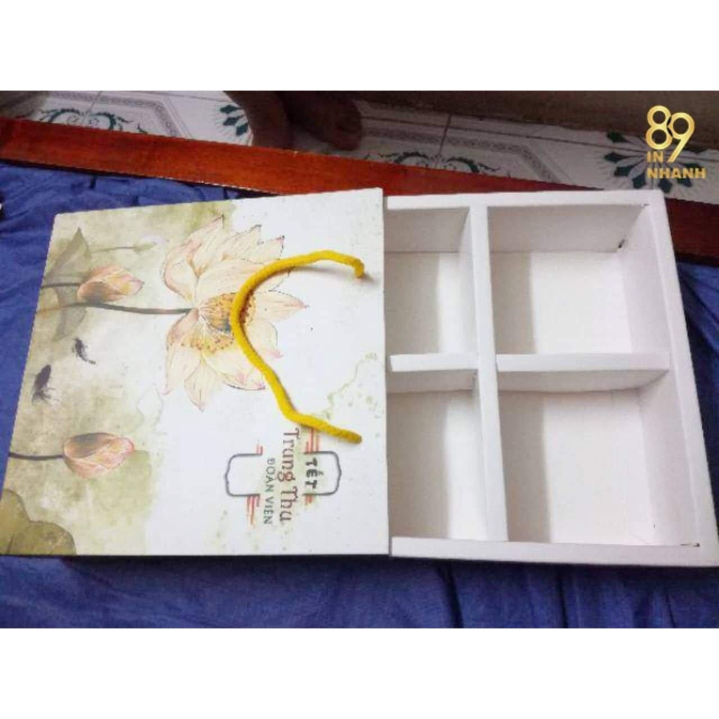 Hộp trung thu 4 bánh Hoa Đại (ngăn chia) ⚡ GIÁ TỐT NHẤT ⚡ hộp đựng bánh trung thu hoa 125g 200g