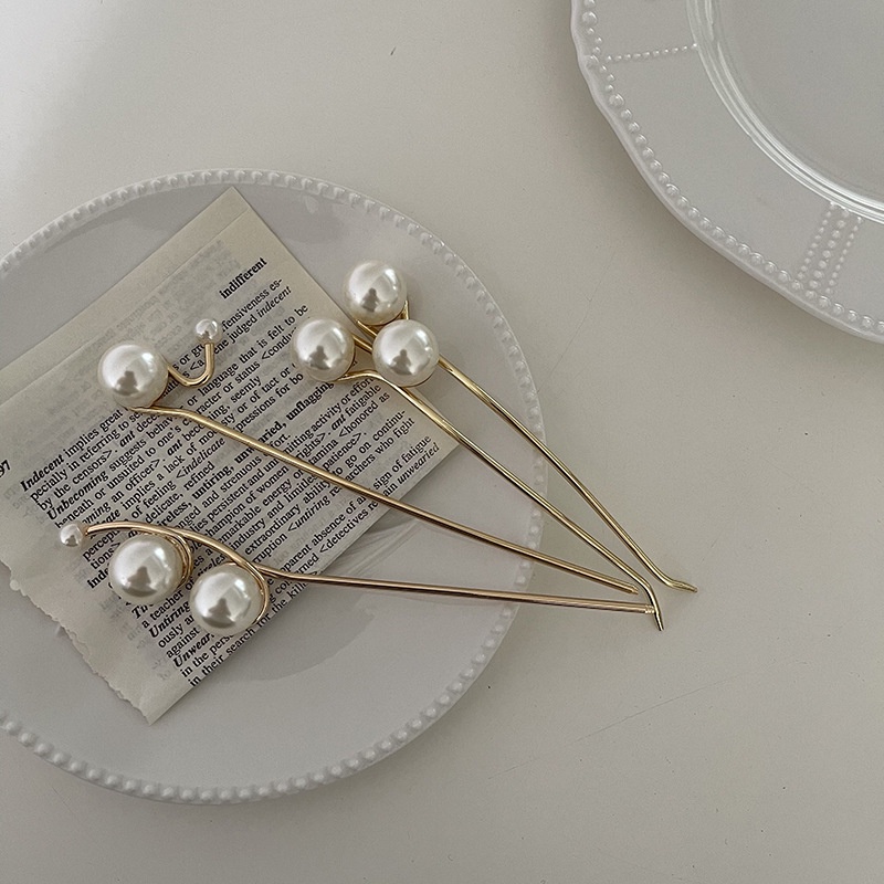 Trâm cài tóc kim loại đính đá hạt châu sang chảnh phong cách Hàn Quốc