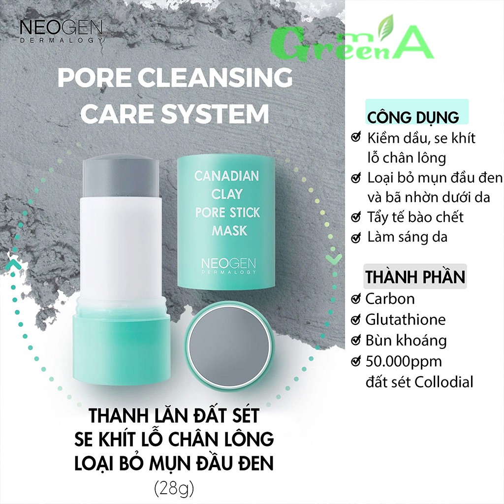Thanh Lăn Giảm Mụn Đầu Đen Neogen Mặt Nạ Đất Sét Bùn Băng NEOGEN DERMALOGY CANADIAN CLAY PORE STICK 28G [NHẬP KHẨU] | BigBuy360 - bigbuy360.vn
