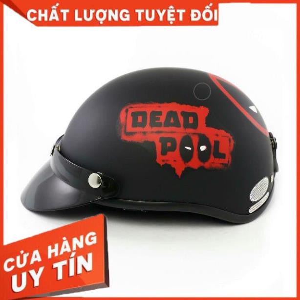 Mũ Nón Bảo Hiểm Nửa Đầu 1/2 Deadpool Đỏ - Thêm Kính Chống Tia UV Tốt | Mũ Nhựa ABS Độ Bền Cao BH 6 Tháng RiBô