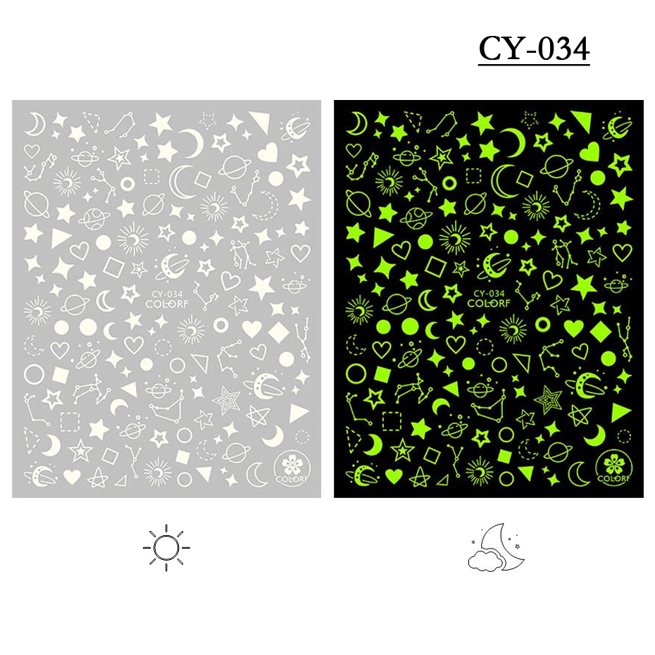 1 Miếng Dán Trang Trí Móng Tay Dạ Quang Hình Bướm / Trăng Sao 3D Jidy028-036