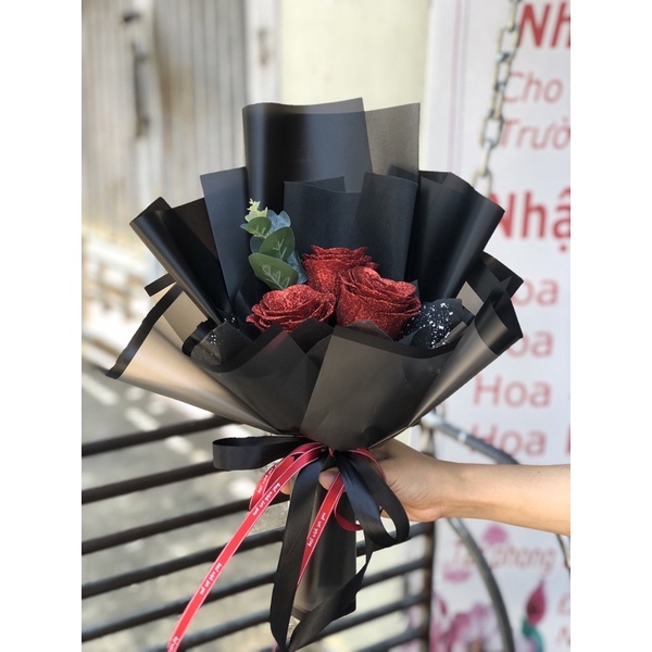 Bó hoa sáp nhũ 3 bông kim tuyến FG25222