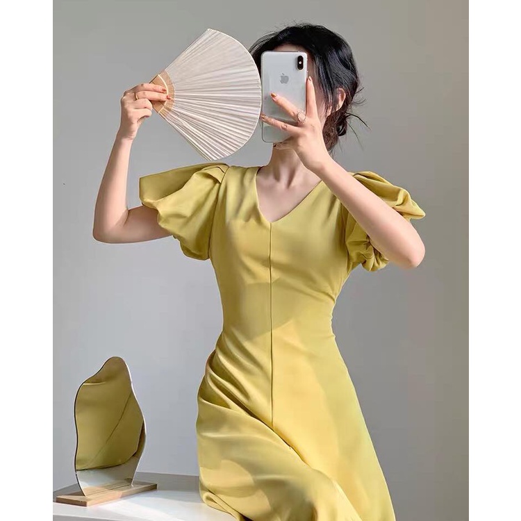 Đầm Tay Phồng Công Sở, Dự Tiệc Form Dài Chất Cotton Lạnh 2 lớp Sang Trọng – Thanh Lịch