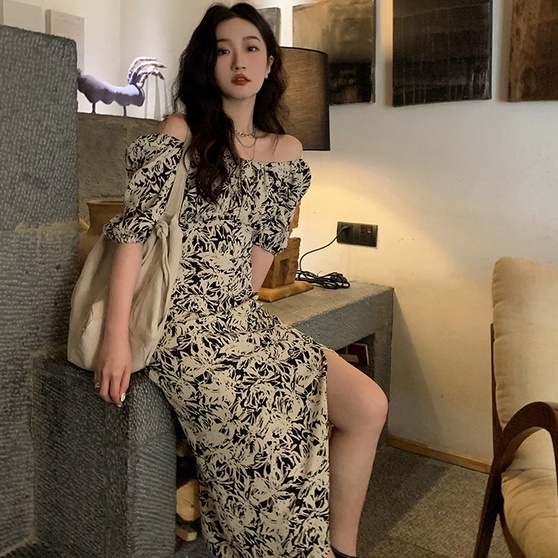 Đầm hoa ZHELIHANGFEI trễ vai xẻ tà thời trang cho nữ