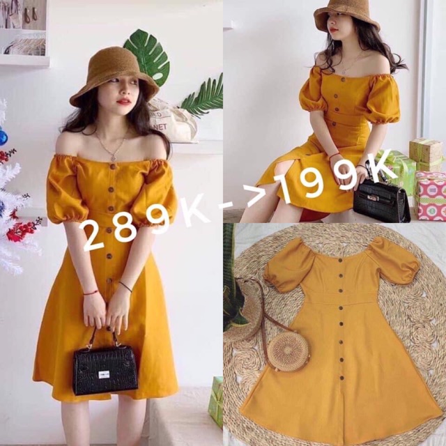 Váy vàng tay bồng freesize