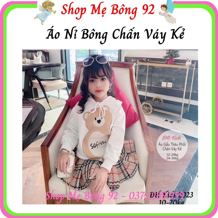 Sét Váy Đầm Thu Đông Bé Gái Áo Nỉ Bông Gấu Có Mũ Chân Váy Thô Mềm Kẻ VB2023 – Shop Mẹ Bông 92