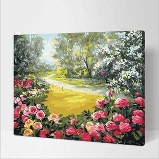 Tranh sơn dầu số hóa tự tô màu theo số có khung - [499] VƯỜN HỒNG (40*50cm)