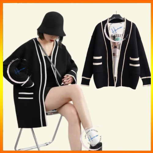 Áo Cardigan Len Nữ Trơn Phối Viền Form Rộng Chất Len Mịn Siêu Xinh Phong Cách Hàn Quốc