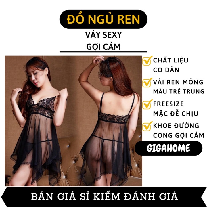 Đầm Ngủ Sexy GIGAHOME Váy Ngủ 2 Dây Ren Xuyên Thấu Gợi Cảm, Siêu Mỏng 6433