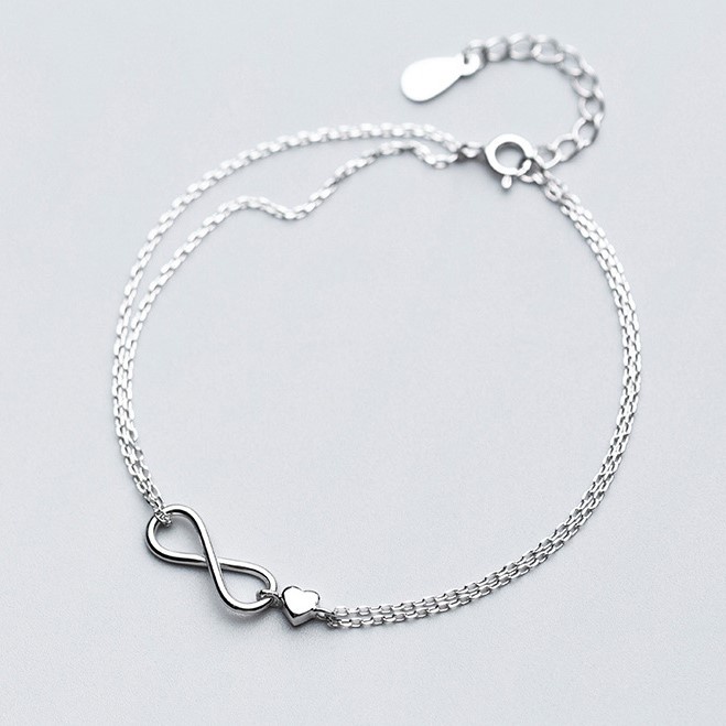Lắc tay bạc nữ sợi đôi mặt hình vô cực, Vòng tay Evasilver chất liệu bạc ta sang trọng nữ tính