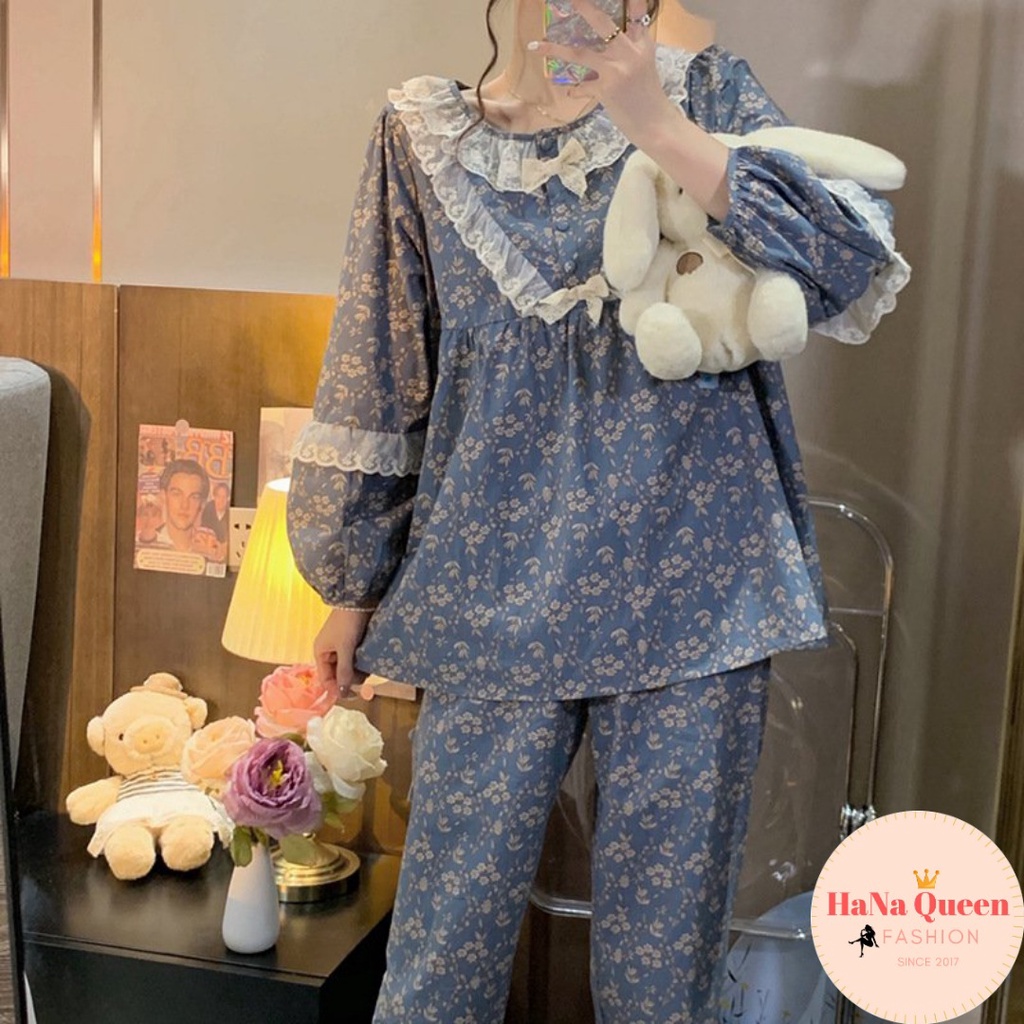 Bộ đồ mặc nhà phối ren phong cách tiểu thư cực xinh (Hàng có sẵn)