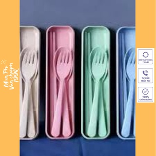 SET 2 Bộ thìa dĩa đũa 3 chi tiết bằng lúa mạch 1601