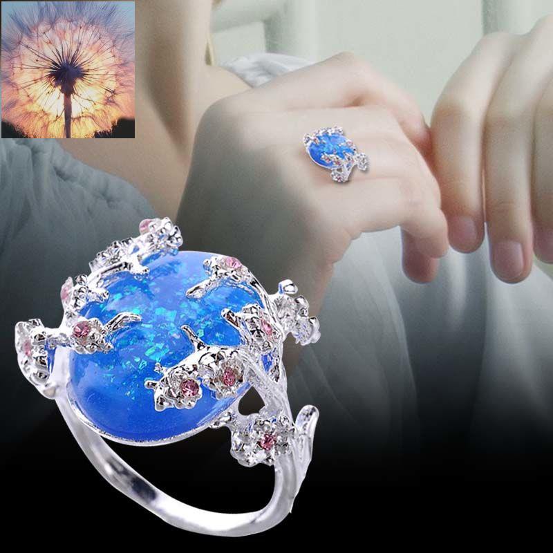 Nhẫn Đính Đá Opal Màu Xanh Dương Thời Trang J9