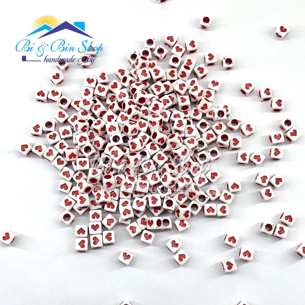 50 Cái Charm Hạt Nhựa Vuông Trái Tim Làm Vòng Đeo Tay, Làm trang Sức Handmade